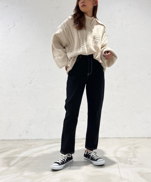 apres jour mignon(アプレジュールミニョン)の「襟付きキーネックニット【ZOZOTOWN限定アイテム】(ニット/セーター・レディース・ブラック/杢グレー/アイボリー・X-LARGE/フリー)」の9枚目の写真
