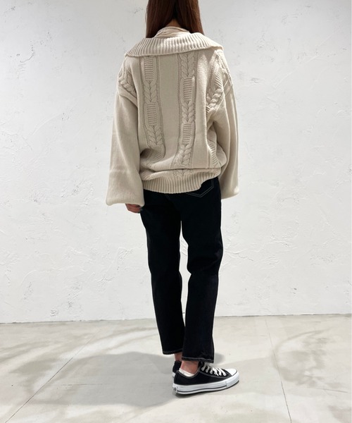 apres jour mignon(アプレジュールミニョン)の「襟付きキーネックニット【ZOZOTOWN限定アイテム】(ニット/セーター・レディース・ブラック/杢グレー/アイボリー・X-LARGE/フリー)」の10枚目の写真