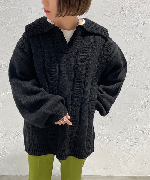 apres jour mignon(アプレジュールミニョン)の「襟付きキーネックニット【ZOZOTOWN限定アイテム】(ニット/セーター・レディース・ブラック/杢グレー/アイボリー・X-LARGE/フリー)」の11枚目の写真