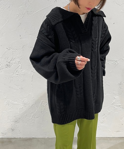 apres jour mignon(アプレジュールミニョン)の「襟付きキーネックニット【ZOZOTOWN限定アイテム】(ニット/セーター・レディース・ブラック/杢グレー/アイボリー・X-LARGE/フリー)」の12枚目の写真