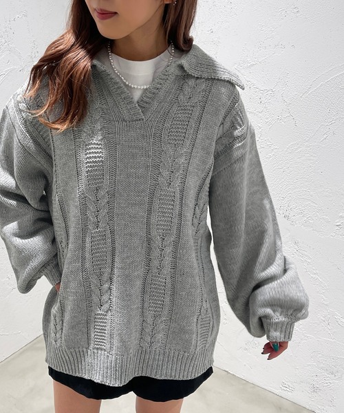 apres jour mignon(アプレジュールミニョン)の「襟付きキーネックニット【ZOZOTOWN限定アイテム】(ニット/セーター・レディース・ブラック/杢グレー/アイボリー・X-LARGE/フリー)」の17枚目の写真