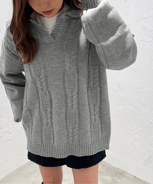 apres jour mignon(アプレジュールミニョン)の「襟付きキーネックニット【ZOZOTOWN限定アイテム】(ニット/セーター・レディース・ブラック/杢グレー/アイボリー・X-LARGE/フリー)」の18枚目の写真