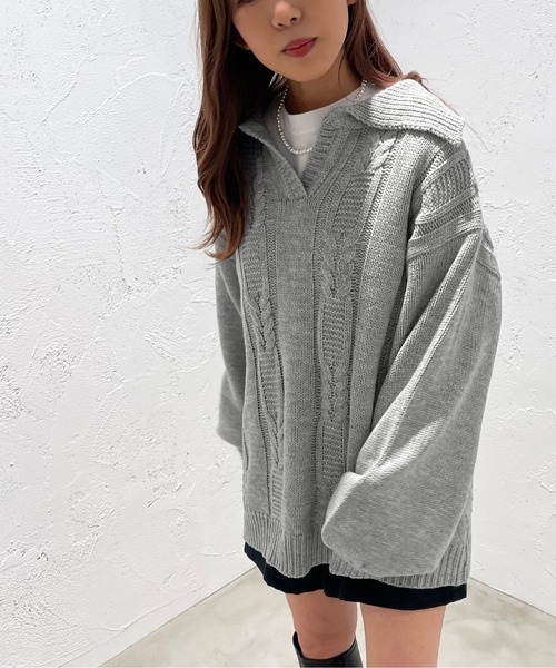 apres jour mignon(アプレジュールミニョン)の「襟付きキーネックニット【ZOZOTOWN限定アイテム】(ニット/セーター・レディース・ブラック/杢グレー/アイボリー・X-LARGE/フリー)」の19枚目の写真