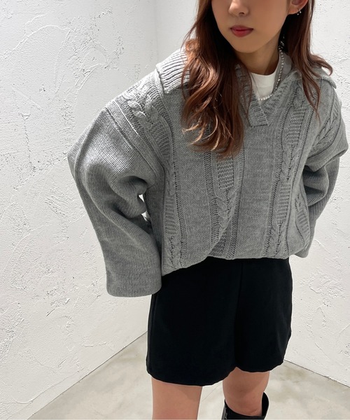 apres jour mignon(アプレジュールミニョン)の「襟付きキーネックニット【ZOZOTOWN限定アイテム】(ニット/セーター・レディース・ブラック/杢グレー/アイボリー・X-LARGE/フリー)」の21枚目の写真