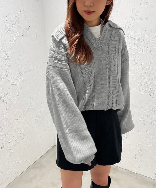 apres jour mignon(アプレジュールミニョン)の「襟付きキーネックニット【ZOZOTOWN限定アイテム】(ニット/セーター・レディース・ブラック/杢グレー/アイボリー・X-LARGE/フリー)」の22枚目の写真