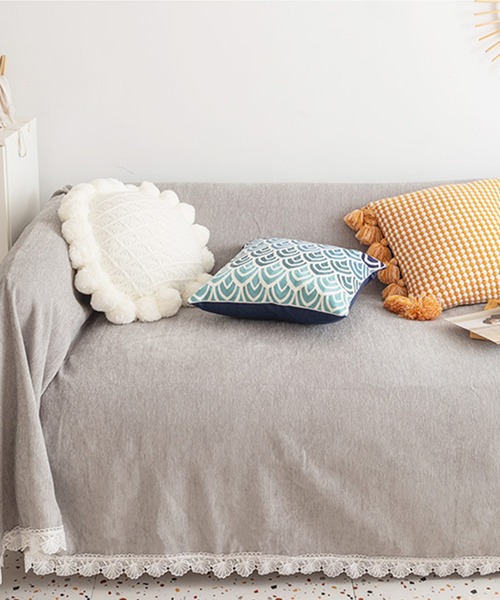 aimoha（アイモハ）の「裾レースナチュラル　ブランケット/ソファーカバー（ブランケット・レディース・ベージュ/ネイビー/グレー/ピンク/イエロー/ブルー/グリーン/ライトグリーン/チョコ・FREE）」の2枚目の写真