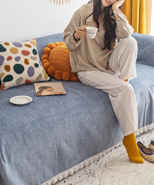 セール】裾レースナチュラル ブランケット/ソファーカバー