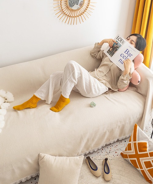 aimoha（アイモハ）の「裾レースナチュラル　ブランケット/ソファーカバー（ブランケット・レディース・ベージュ/ネイビー/グレー/ピンク/イエロー/ブルー/グリーン/ライトグリーン/チョコ・FREE）」の22枚目の写真