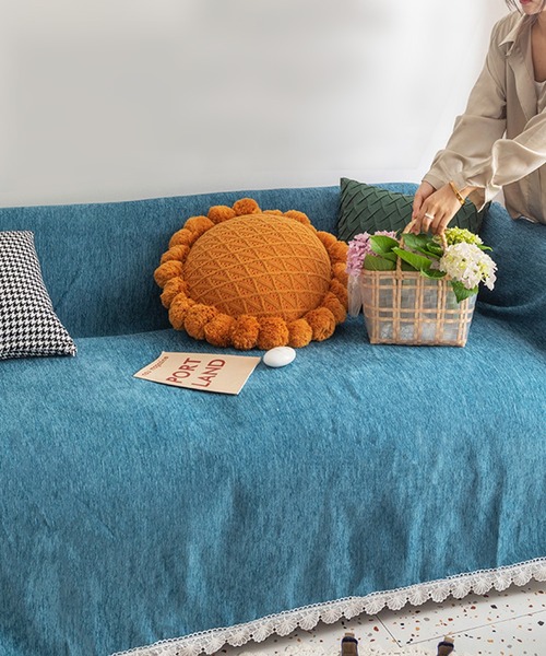 セール】裾レースナチュラル ブランケット/ソファーカバー