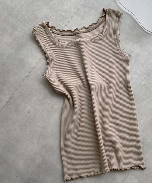 Crisp（クリスプ）の「スクエアフリルリブタンク（タンクトップ・レディース・ベージュ/ピンク/アイボリー/ミント/ブラック/ピンクベージュ/マスタード・FREE）」の4枚目の写真