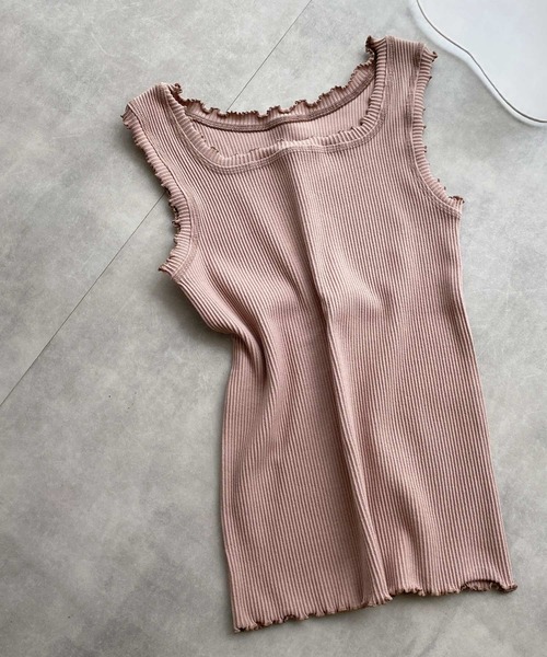 Crisp（クリスプ）の「スクエアフリルリブタンク（タンクトップ・レディース・ベージュ/ピンク/アイボリー/ミント/ブラック/ピンクベージュ/マスタード・FREE）」の7枚目の写真