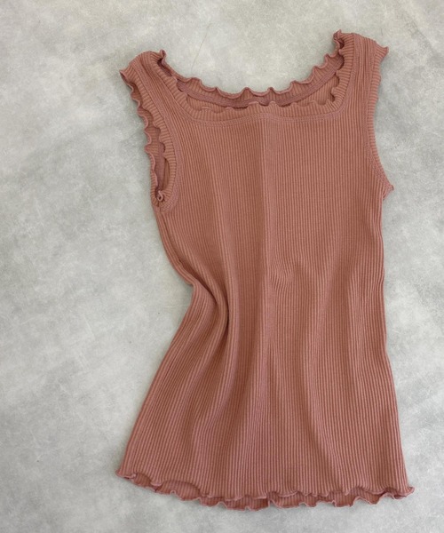 Crisp（クリスプ）の「スクエアフリルリブタンク（タンクトップ・レディース・ベージュ/ピンク/アイボリー/ミント/ブラック/ピンクベージュ/マスタード・FREE）」の6枚目の写真