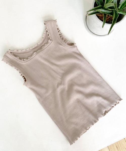 Crisp（クリスプ）の「スクエアフリルリブタンク（タンクトップ・レディース・ベージュ/ピンク/アイボリー/ミント/ブラック/ピンクベージュ/マスタード・FREE）」の10枚目の写真