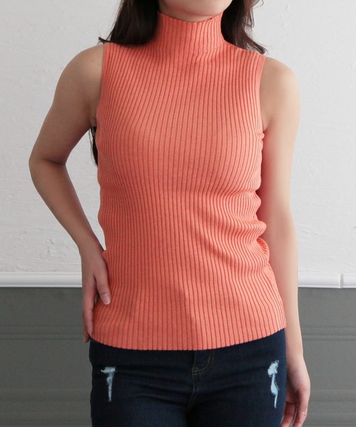 Julia Boutique（ジュリアブティック）の「ハイネック・パーソナルカラーノースリーブニットトップス/22046（ニット/セーター・レディース・ブルー/ブラウン/レッド/イエロー/ライトベージュ/パープル/グリーン/ピンク/ブラック/テラコッタ/オレンジ系/ホワイト・ONE）」の12枚目の写真