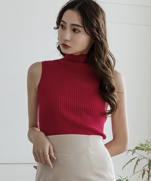 Julia Boutique（ジュリアブティック）の「ハイネック・パーソナルカラーノースリーブニットトップス/22046（ニット/セーター・レディース・ブルー/ブラウン/レッド/イエロー/ライトベージュ/パープル/グリーン/ピンク/ブラック/テラコッタ/オレンジ系/ホワイト・ONE）」の11枚目の写真