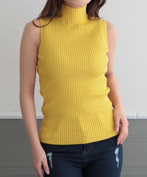 Julia Boutique（ジュリアブティック）の「ハイネック・パーソナルカラーノースリーブニットトップス/22046（ニット/セーター・レディース・ブルー/ブラウン/レッド/イエロー/ライトベージュ/パープル/グリーン/ピンク/ブラック/テラコッタ/オレンジ系/ホワイト・ONE）」の9枚目の写真