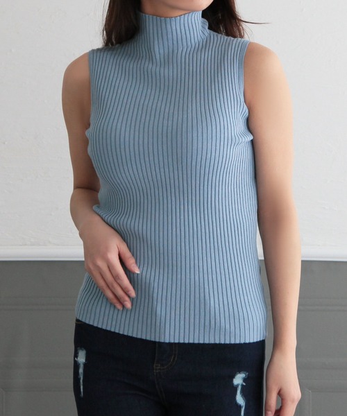 Julia Boutique（ジュリアブティック）の「ハイネック・パーソナルカラーノースリーブニットトップス/22046（ニット/セーター・レディース・ブルー/ブラウン/レッド/イエロー/ライトベージュ/パープル/グリーン/ピンク/ブラック/テラコッタ/オレンジ系/ホワイト・ONE）」の7枚目の写真