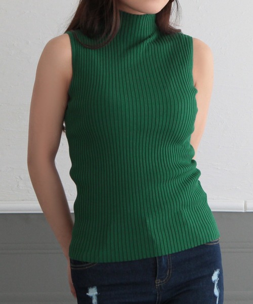 Julia Boutique（ジュリアブティック）の「ハイネック・パーソナルカラーノースリーブニットトップス/22046（ニット/セーター・レディース・ブルー/ブラウン/レッド/イエロー/ライトベージュ/パープル/グリーン/ピンク/ブラック/テラコッタ/オレンジ系/ホワイト・ONE）」の6枚目の写真