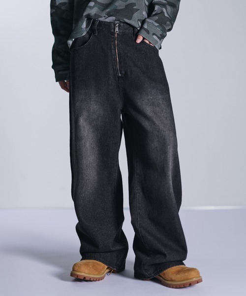 セール】センタージップワイドバギーデニムパンツ（デニムパンツ