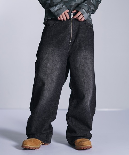セール】センタージップワイドバギーデニムパンツ【UNISEX】（デニム