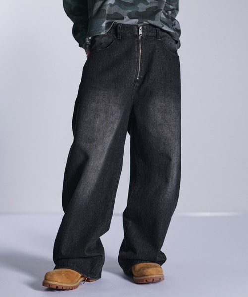 セール】センタージップワイドバギーデニムパンツ【UNISEX】（デニム