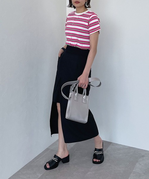 PAGEBOY（ページボーイ）の「マルチボーダーコンパクトTシャツ（Tシャツ/カットソー・レディース・ピンク/グリーン・FREE）」の5枚目の写真