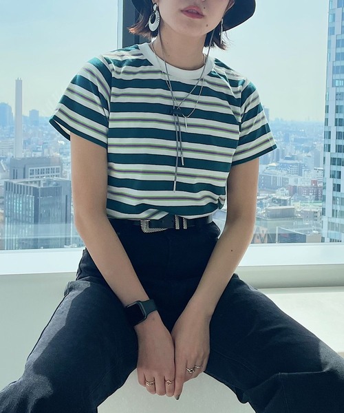 PAGEBOY（ページボーイ）の「マルチボーダーコンパクトTシャツ（Tシャツ/カットソー・レディース・ピンク/グリーン・FREE）」の6枚目の写真