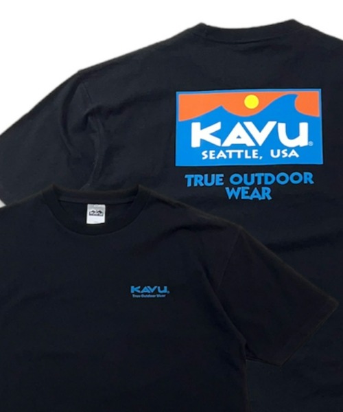 KAVU（カブー）の「【ムラサキスポーツ別注】KAVU/カブー スクエアロゴ ビッグシルエット バックプリントTシャツ/サーフロゴ 19821671（Tシャツ/カットソー・メンズ・ホワイト/ブラック/グリーン・M/L/XL）」の3枚目の写真