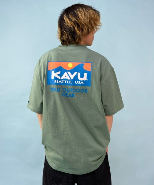 KAVU（カブー）の「【ムラサキスポーツ別注】KAVU/カブー スクエアロゴ ビッグシルエット バックプリントTシャツ/サーフロゴ 19821671（Tシャツ/カットソー・メンズ・ホワイト/ブラック/グリーン・M/L/XL）」の6枚目の写真
