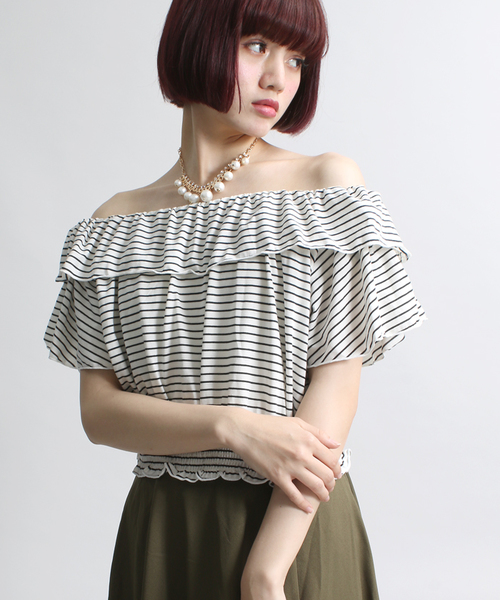 WEGO(ウィゴー)の「WEGO/フリルオフショルカットソー(Tシャツ/カットソー・レディース・オフホワイト/ブラック系その他/ネイビー/その他1/トリコロール/その他3/その他4/ライトイエロー/ホワイト系その他/その他2/その他5/ブラック・FREE)」の11枚目の写真