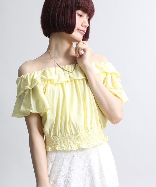 WEGO(ウィゴー)の「WEGO/フリルオフショルカットソー(Tシャツ/カットソー・レディース・オフホワイト/ブラック系その他/ネイビー/その他1/トリコロール/その他3/その他4/ライトイエロー/ホワイト系その他/その他2/その他5/ブラック・FREE)」の6枚目の写真