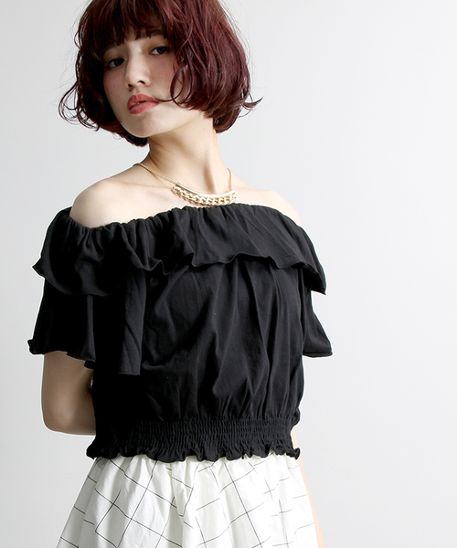 WEGO(ウィゴー)の「WEGO/フリルオフショルカットソー(Tシャツ/カットソー・レディース・オフホワイト/ブラック系その他/ネイビー/その他1/トリコロール/その他3/その他4/ライトイエロー/ホワイト系その他/その他2/その他5/ブラック・FREE)」の3枚目の写真