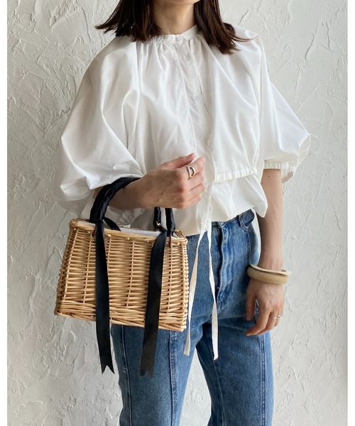 She's Closet(シーズクローゼット)の「バンドカラーボリュームスリーブ半袖ブロードケープブラウス(シャツ/ブラウス・レディース・ホワイト/ブラック/ブルー/グリーン・FREE)」の6枚目の写真