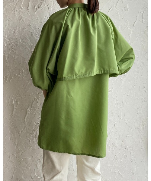 She's Closet(シーズクローゼット)の「バンドカラーボリュームスリーブ半袖ブロードケープブラウス(シャツ/ブラウス・レディース・ホワイト/ブラック/ブルー/グリーン・FREE)」の8枚目の写真