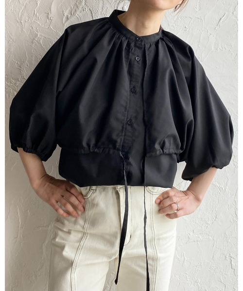 She's Closet(シーズクローゼット)の「バンドカラーボリュームスリーブ半袖ブロードケープブラウス(シャツ/ブラウス・レディース・ホワイト/ブラック/ブルー/グリーン・FREE)」の10枚目の写真