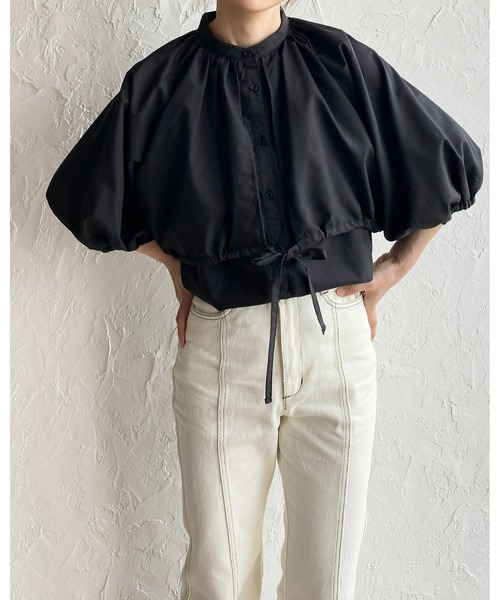 She's Closet(シーズクローゼット)の「バンドカラーボリュームスリーブ半袖ブロードケープブラウス(シャツ/ブラウス・レディース・ホワイト/ブラック/ブルー/グリーン・FREE)」の11枚目の写真