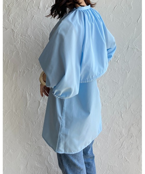She's Closet(シーズクローゼット)の「バンドカラーボリュームスリーブ半袖ブロードケープブラウス(シャツ/ブラウス・レディース・ホワイト/ブラック/ブルー/グリーン・FREE)」の12枚目の写真