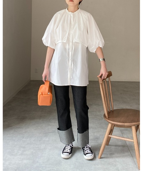 She's Closet(シーズクローゼット)の「バンドカラーボリュームスリーブ半袖ブロードケープブラウス(シャツ/ブラウス・レディース・ホワイト/ブラック/ブルー/グリーン・FREE)」の14枚目の写真