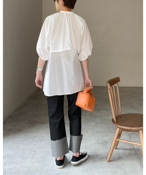 She's Closet(シーズクローゼット)の「バンドカラーボリュームスリーブ半袖ブロードケープブラウス(シャツ/ブラウス・レディース・ホワイト/ブラック/ブルー/グリーン・FREE)」の15枚目の写真