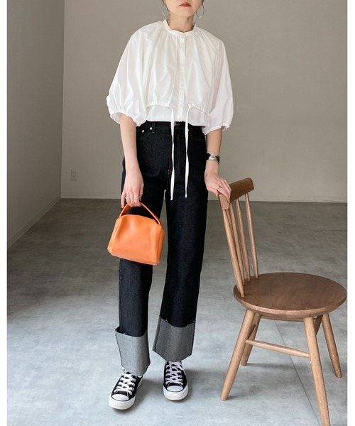 She's Closet(シーズクローゼット)の「バンドカラーボリュームスリーブ半袖ブロードケープブラウス(シャツ/ブラウス・レディース・ホワイト/ブラック/ブルー/グリーン・FREE)」の16枚目の写真
