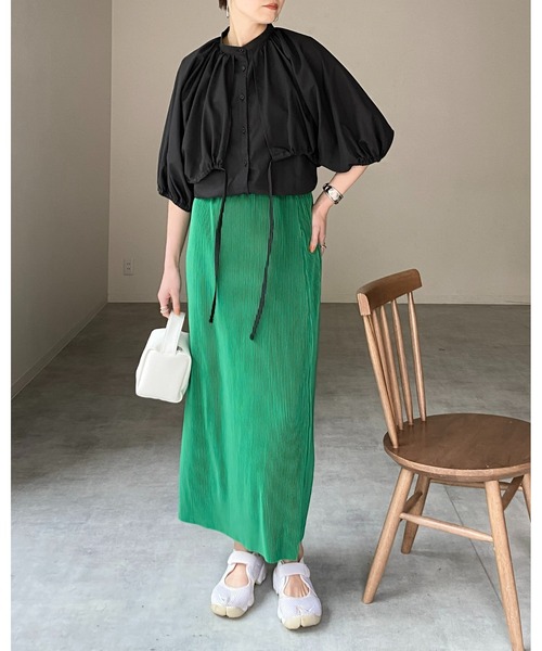 She's Closet(シーズクローゼット)の「バンドカラーボリュームスリーブ半袖ブロードケープブラウス(シャツ/ブラウス・レディース・ホワイト/ブラック/ブルー/グリーン・FREE)」の18枚目の写真