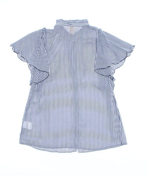 Q（キュー）の「スタンドフリルストライプブラウス（シャツ/ブラウス・レディース・ネイビー系/ブラウン系その他・MEDIUM）」の6枚目の写真