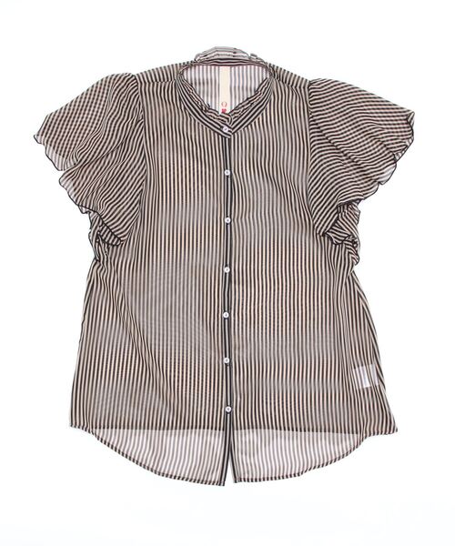 Q（キュー）の「スタンドフリルストライプブラウス（シャツ/ブラウス・レディース・ネイビー系/ブラウン系その他・MEDIUM）」の8枚目の写真