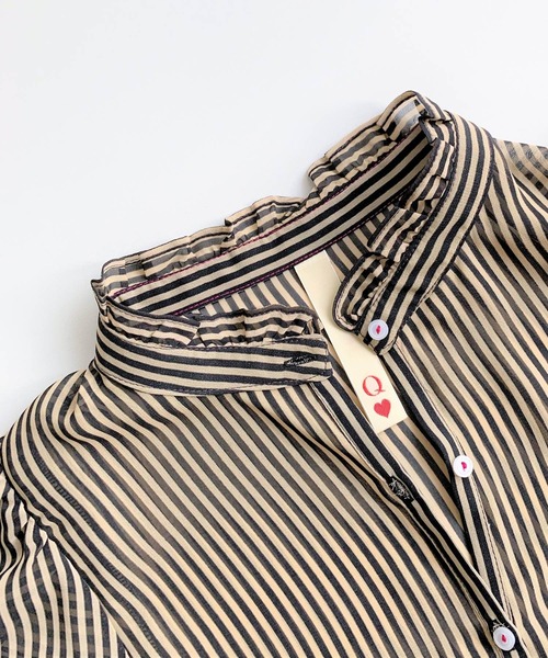 Q（キュー）の「スタンドフリルストライプブラウス（シャツ/ブラウス・レディース・ネイビー系/ブラウン系その他・MEDIUM）」の13枚目の写真