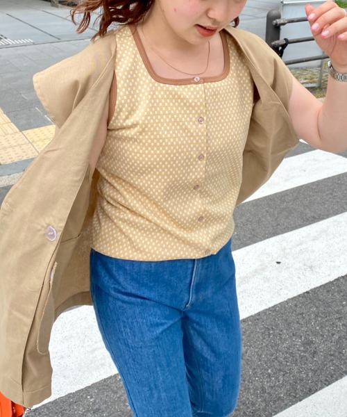 CPCM（シーピーシーエム）の「ジャガード柄配色前ボタンタンク（タンクトップ・レディース・ブラック/グリーン/パープル/イエロー・FREE）」の12枚目の写真