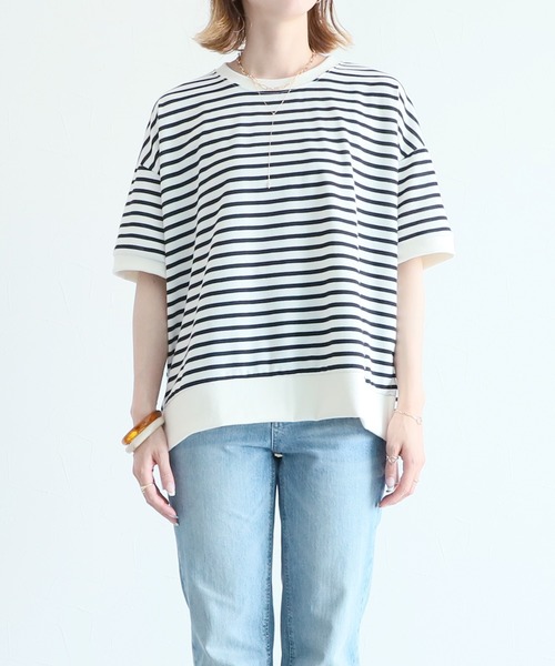 reca(レカ)の「サイドスリットボーダー半袖Tシャツ(Tシャツ/カットソー・レディース・ホワイト×ブラック/ブラック×ホワイト/ホワイト系その他/ネイビー・FREE)」の18枚目の写真