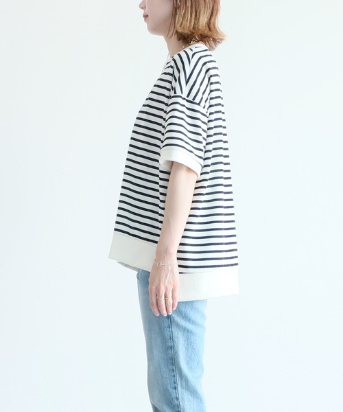 reca(レカ)の「サイドスリットボーダー半袖Tシャツ(Tシャツ/カットソー・レディース・ホワイト×ブラック/ブラック×ホワイト/ホワイト系その他/ネイビー・FREE)」の19枚目の写真