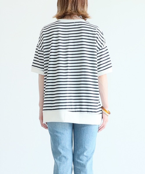 reca(レカ)の「サイドスリットボーダー半袖Tシャツ(Tシャツ/カットソー・レディース・ホワイト×ブラック/ブラック×ホワイト/ホワイト系その他/ネイビー・FREE)」の20枚目の写真