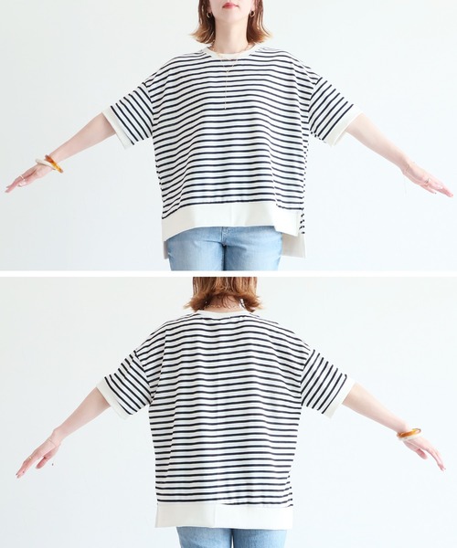 reca(レカ)の「サイドスリットボーダー半袖Tシャツ(Tシャツ/カットソー・レディース・ホワイト×ブラック/ブラック×ホワイト/ホワイト系その他/ネイビー・FREE)」の21枚目の写真