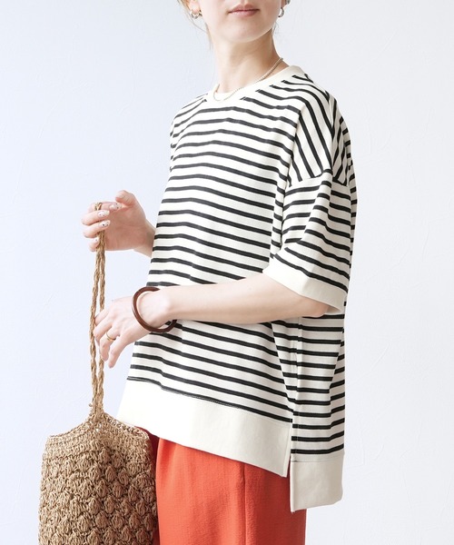 reca(レカ)の「サイドスリットボーダー半袖Tシャツ(Tシャツ/カットソー・レディース・ホワイト×ブラック/ブラック×ホワイト/ホワイト系その他/ネイビー・FREE)」の15枚目の写真